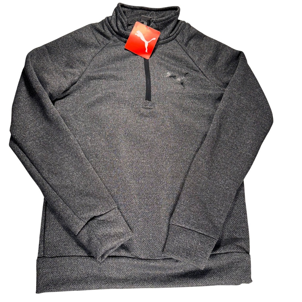 Puma Boys Quarter Zip Pullover Charcoal Gray Heather Mock Neck Size M 10-12 NEW